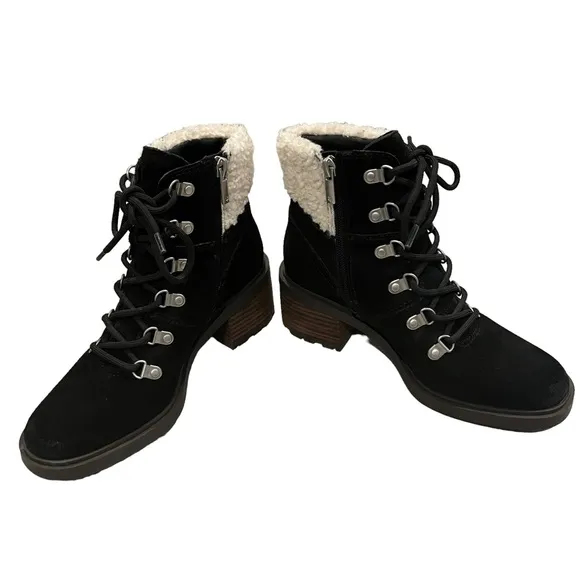 Lucky Brand Demia Black Suede Lug Sole Combat &amp; Lace-Up Boots, Sz 6