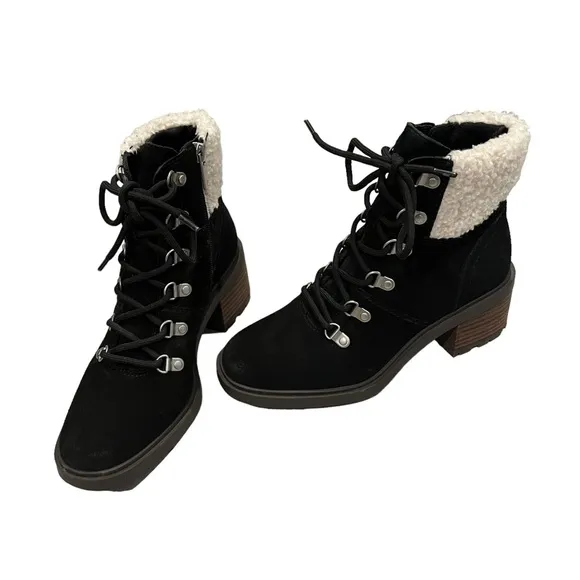 Lucky Brand Demia Black Suede Lug Sole Combat &amp; Lace-Up Boots, Sz 6