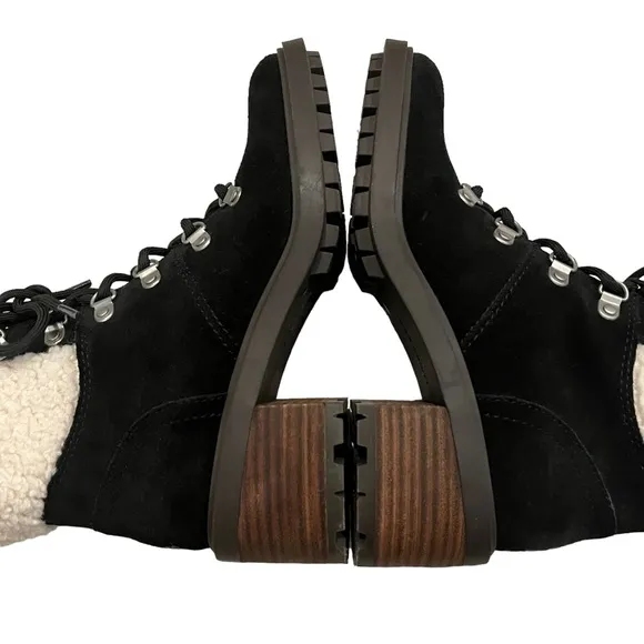 Lucky Brand Demia Black Suede Lug Sole Combat &amp; Lace-Up Boots, Sz 6