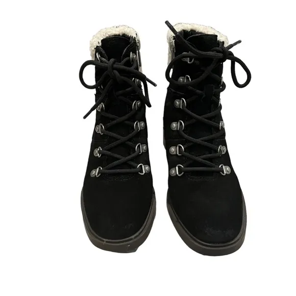 Lucky Brand Demia Black Suede Lug Sole Combat &amp; Lace-Up Boots, Sz 6