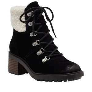 Lucky Brand Demia Black Suede Lug Sole Combat &amp; Lace-Up Boots, Sz 6