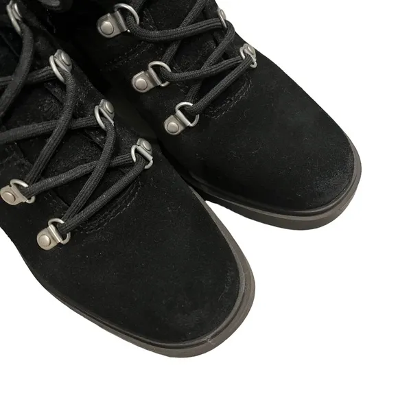 Lucky Brand Demia Black Suede Lug Sole Combat &amp; Lace-Up Boots, Sz 6