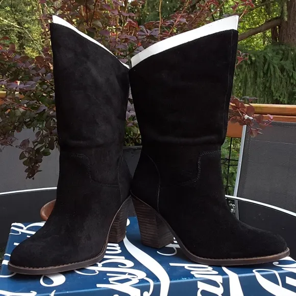 Lucky Brand Emberleigh Black Oiled Slouch Suede Mid Shaft Boots Size 9.M NIB