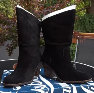 Lucky Brand Emberleigh Black Oiled Slouch Suede Mid Shaft Boots Size 9.M NIB