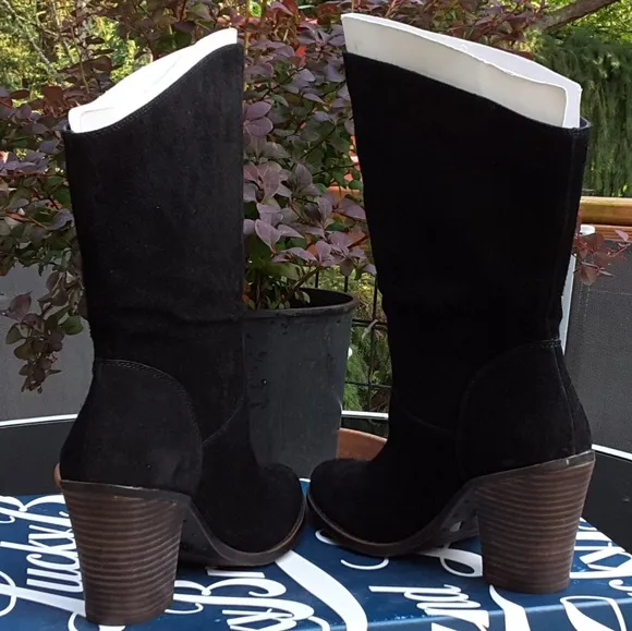 Lucky Brand Emberleigh Black Oiled Slouch Suede Mid Shaft Boots Size 9.M NIB