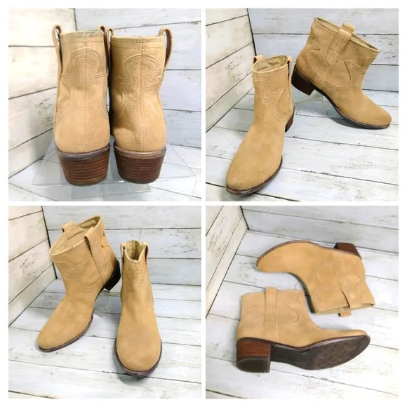 Lucky Brand Terra Women Tan Suede Western Pull-On Ankle Brindle Boots (9.5-10)