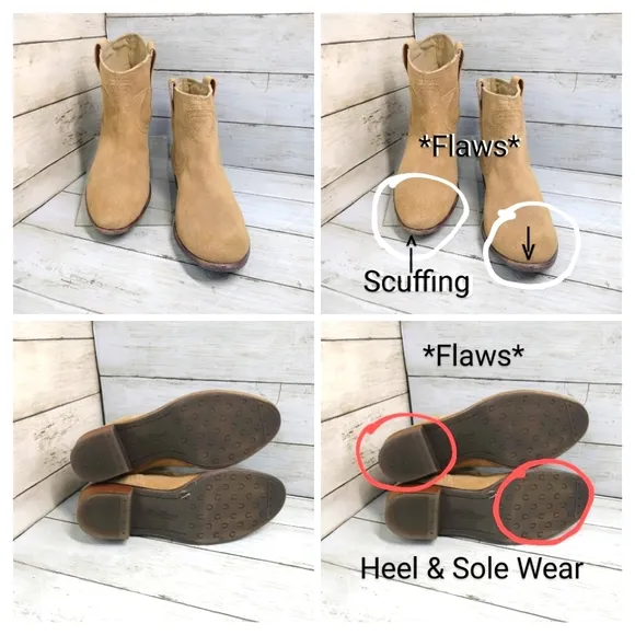 Lucky Brand Terra Women Tan Suede Western Pull-On Ankle Brindle Boots (9.5-10)