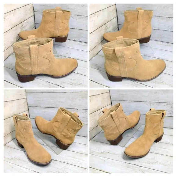 Lucky Brand Terra Women Tan Suede Western Pull-On Ankle Brindle Boots (9.5-10)