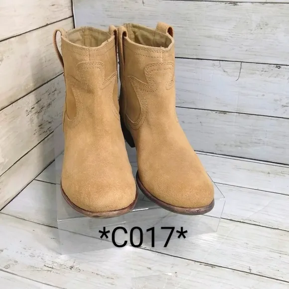 Lucky Brand Terra Women Tan Suede Western Pull-On Ankle Brindle Boots (9.5-10)