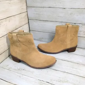 Lucky Brand Terra Women Tan Suede Western Pull-On Ankle Brindle Boots (9.5-10)