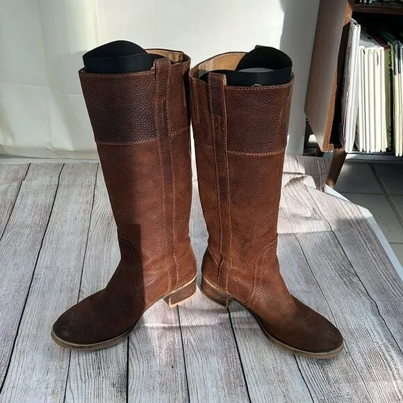 Lucky Brand Women's Knee High Boots Pebble Leather Riding Hibiscus Camel 8.5