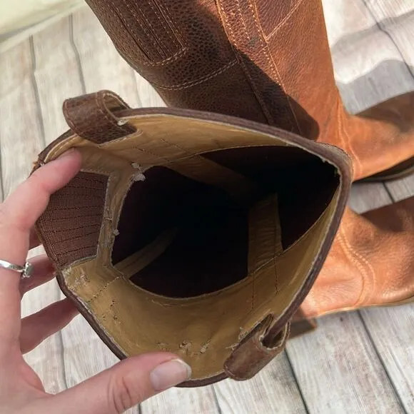 Lucky Brand Women's Knee High Boots Pebble Leather Riding Hibiscus Camel 8.5