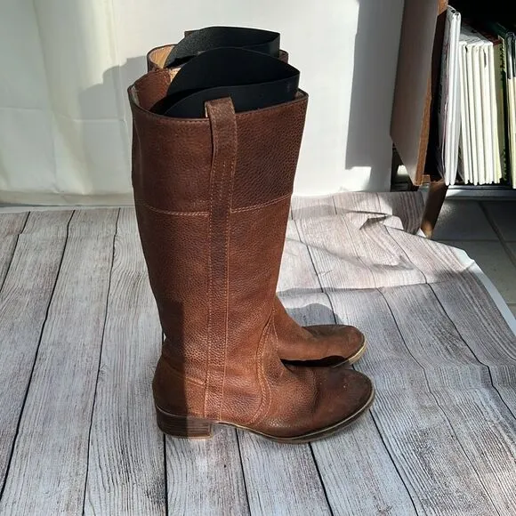 Lucky Brand Women's Knee High Boots Pebble Leather Riding Hibiscus Camel 8.5