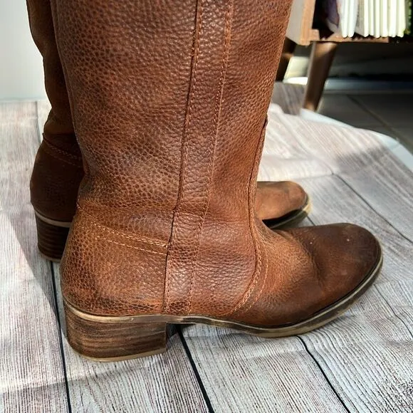 Lucky Brand Women's Knee High Boots Pebble Leather Riding Hibiscus Camel 8.5