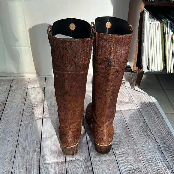 Lucky Brand Women's Knee High Boots Pebble Leather Riding Hibiscus Camel 8.5