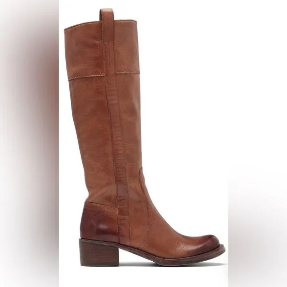 Lucky Brand Women's Knee High Boots Pebble Leather Riding Hibiscus Camel 8.5