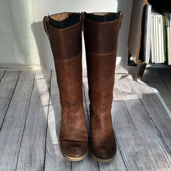 Lucky Brand Women's Knee High Boots Pebble Leather Riding Hibiscus Camel 8.5