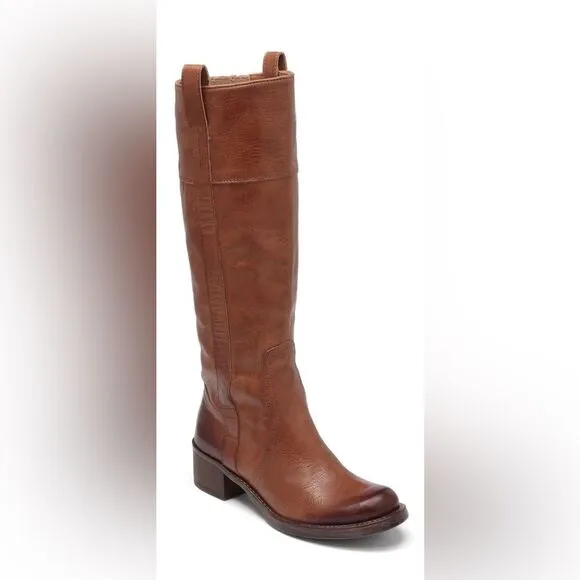 Lucky Brand Women's Knee High Boots Pebble Leather Riding Hibiscus Camel 8.5