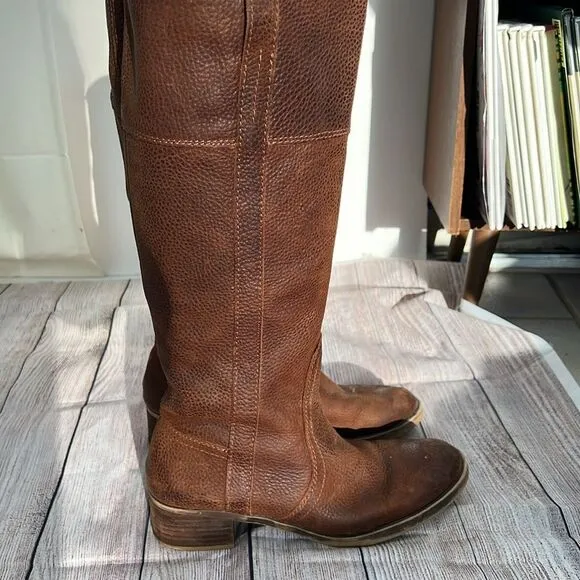 Lucky Brand Women's Knee High Boots Pebble Leather Riding Hibiscus Camel 8.5