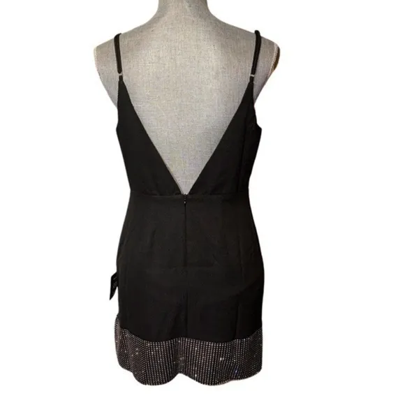 Lulu’s Disco Baby Black Rhinestone Mini Dress LBD NEW with tags