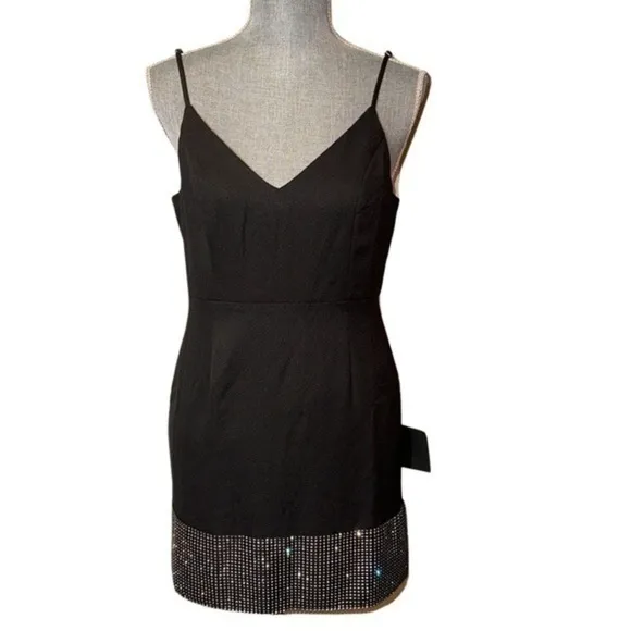 Lulu’s Disco Baby Black Rhinestone Mini Dress LBD NEW with tags
