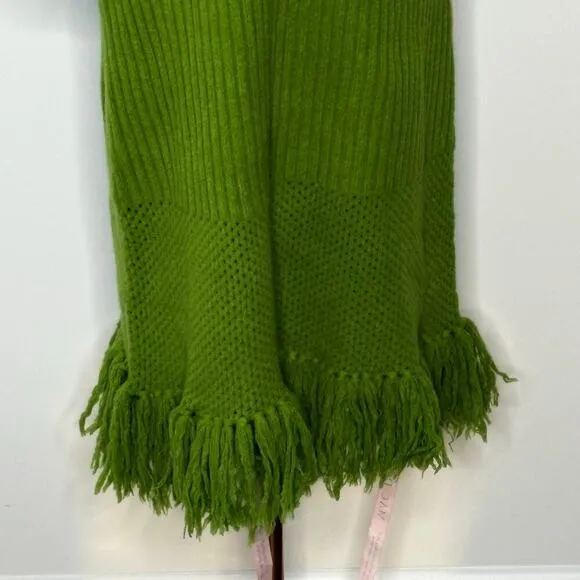 Mac Duggal Womens Off the Shoulder Fringe Long Sleeve Green Knit Dress Size XS