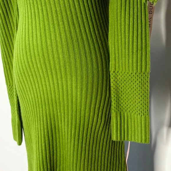 Mac Duggal Womens Off the Shoulder Fringe Long Sleeve Green Knit Dress Size XS
