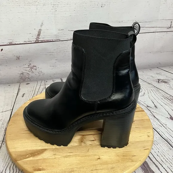 Madden Girl Kraze Boots Womens Sz 10 Black Chunky Blcok Heel Y2k Goth Round Toe