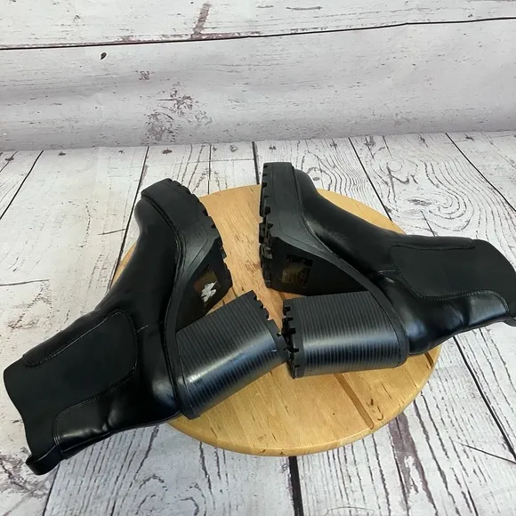 Madden Girl Kraze Boots Womens Sz 10 Black Chunky Blcok Heel Y2k Goth Round Toe