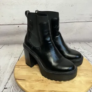 Madden Girl Kraze Boots Womens Sz 10 Black Chunky Blcok Heel Y2k Goth Round Toe