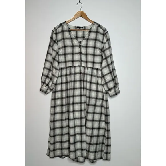 Madewell Celestial Blue Flannel Button-Front Midi Dress Size 6