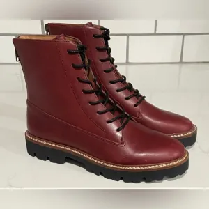 Madewell Citywalk Lugsole Lace Up Boots Rusted Burgundy Leather Women 7.5 New
