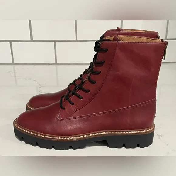 Madewell Citywalk Lugsole Lace Up Boots Rusted Burgundy Leather Women 7.5 New