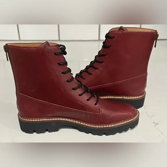 Madewell Citywalk Lugsole Lace Up Boots Rusted Burgundy Leather Women 7.5 New