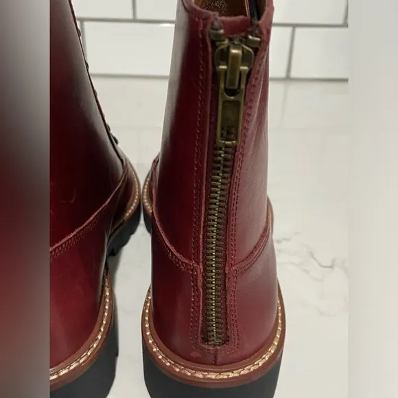 Madewell Citywalk Lugsole Lace Up Boots Rusted Burgundy Leather Women 7.5 New