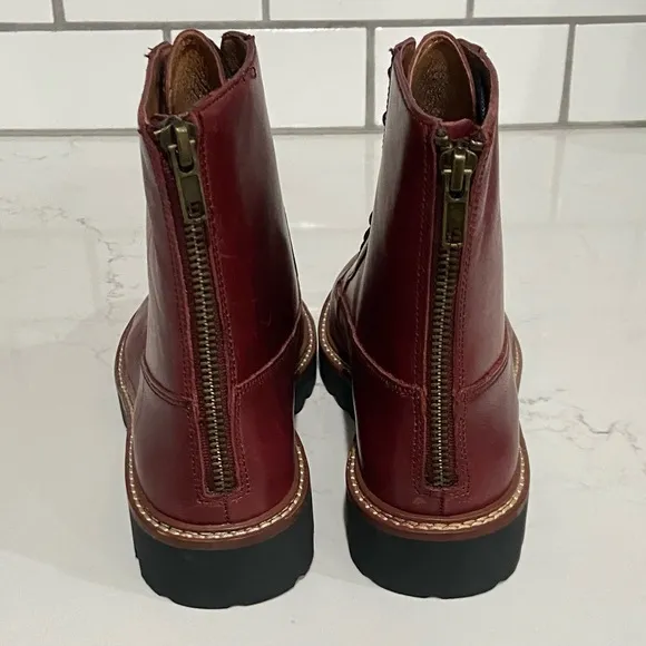 Madewell Citywalk Lugsole Lace Up Boots Rusted Burgundy Leather Women 7.5 New