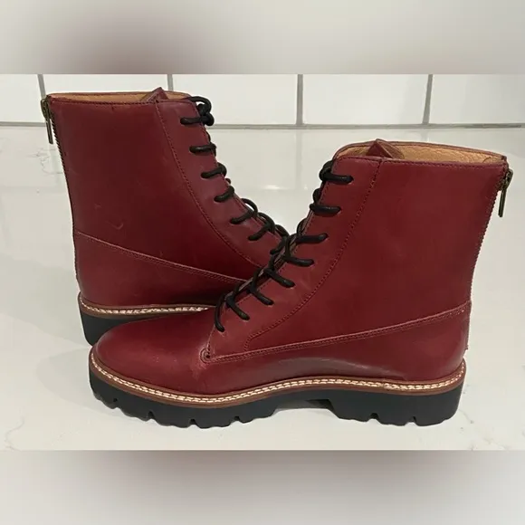 Madewell Citywalk Lugsole Lace Up Boots Rusted Burgundy Leather Women 7.5 New