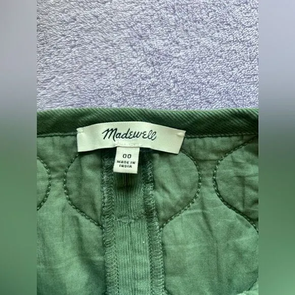 MADEWELL Corduroy Quilted Mini Skirt: SIMPLY SAGE Size 00 Style number NB889