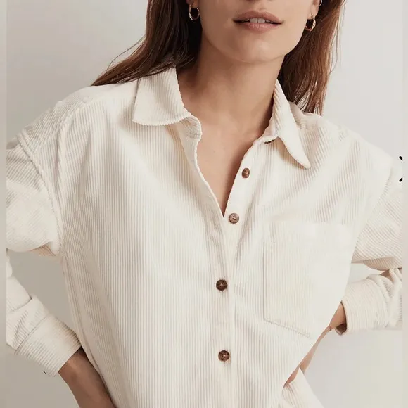 Madewell Cream Corduroy Mini Shirt Dress Size XXS
