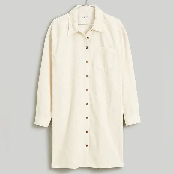 Madewell Cream Corduroy Mini Shirt Dress Size XXS