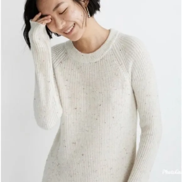 Madewell Curved-Hem Cream Sweater Dress Size Small