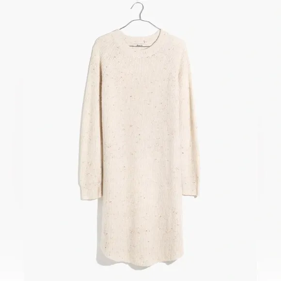 Madewell curved-hem long sleeve Sweater Dress inDonegal Pearl Size XS