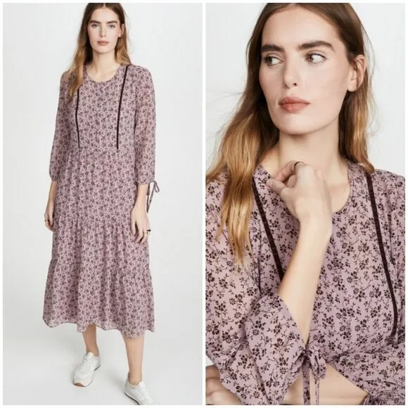 💕MADEWELL💕 Long-Sleeve Tiered Dress ~ Branch Floral XS NWOT