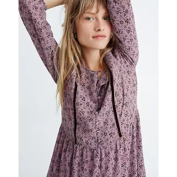 💕MADEWELL💕 Long-Sleeve Tiered Dress ~ Branch Floral XS NWOT
