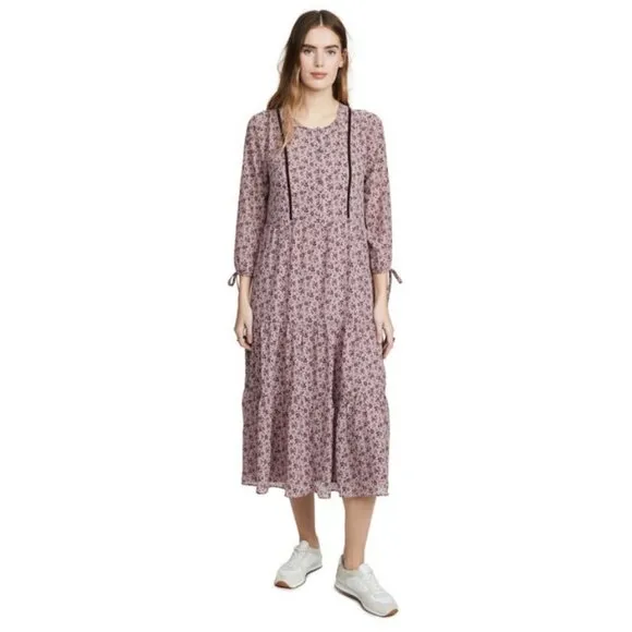 💕MADEWELL💕 Long-Sleeve Tiered Dress ~ Branch Floral XS NWOT