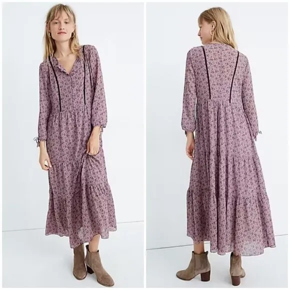 💕MADEWELL💕 Long-Sleeve Tiered Dress ~ Branch Floral XS NWOT