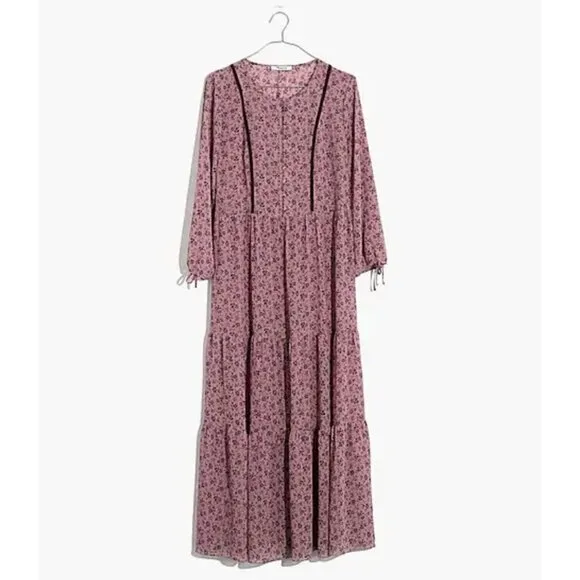 💕MADEWELL💕 Long-Sleeve Tiered Dress ~ Branch Floral XS NWOT