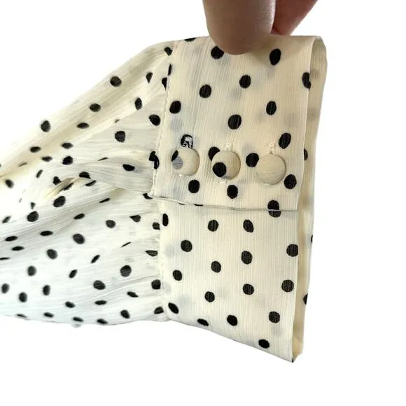 Madewell NEW Smocked Ruffle Polka Dot Long Sleeve Midi Dress White Black Large