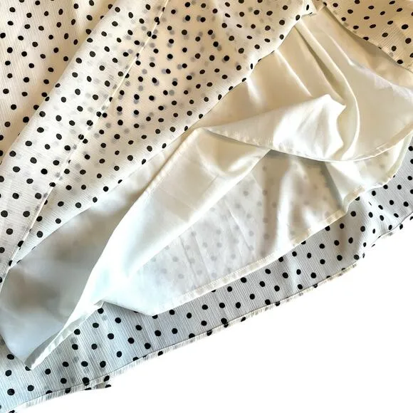 Madewell NEW Smocked Ruffle Polka Dot Long Sleeve Midi Dress White Black Large