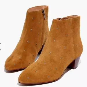 Madewell The Bea Boots in Embroidered Camel Brown Suede size 6